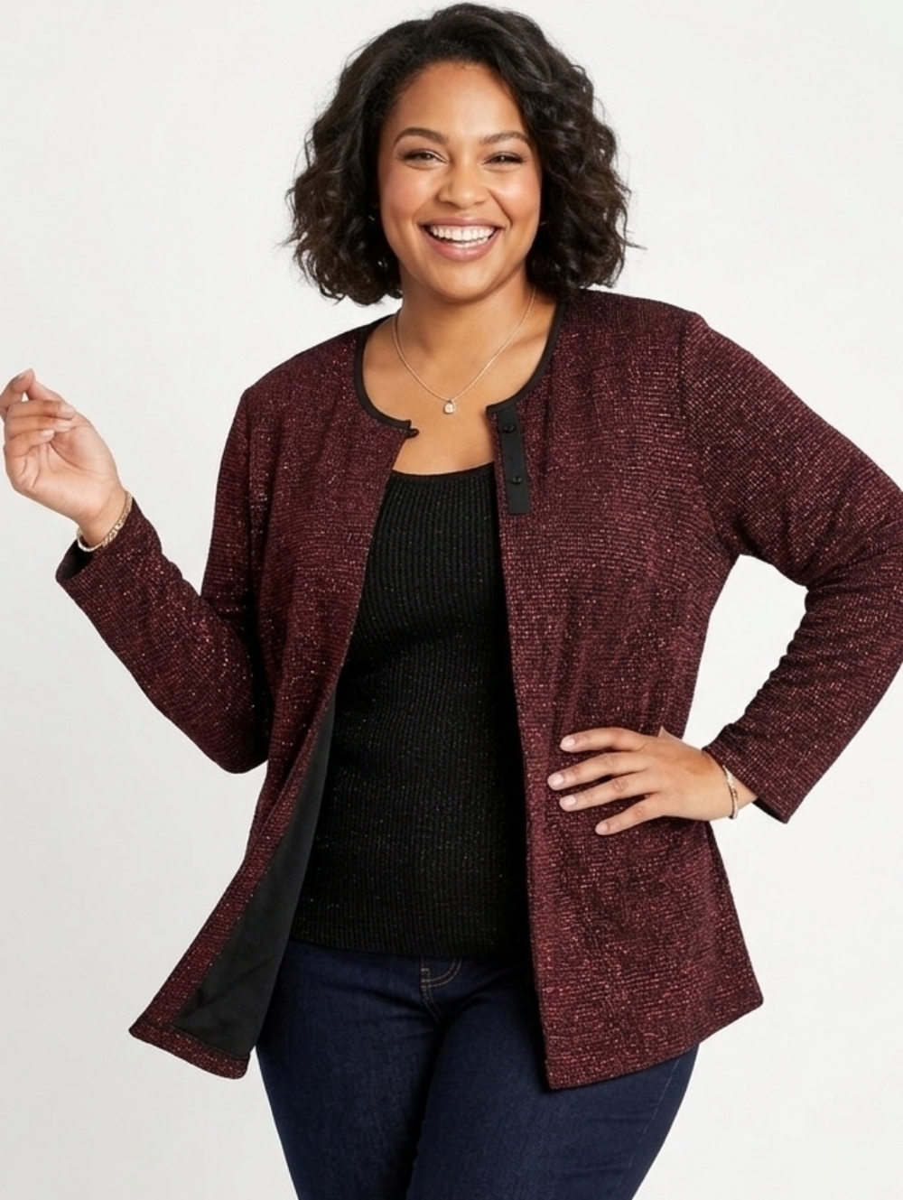 XScape Plus Size Vintage Red Glitter Blouse